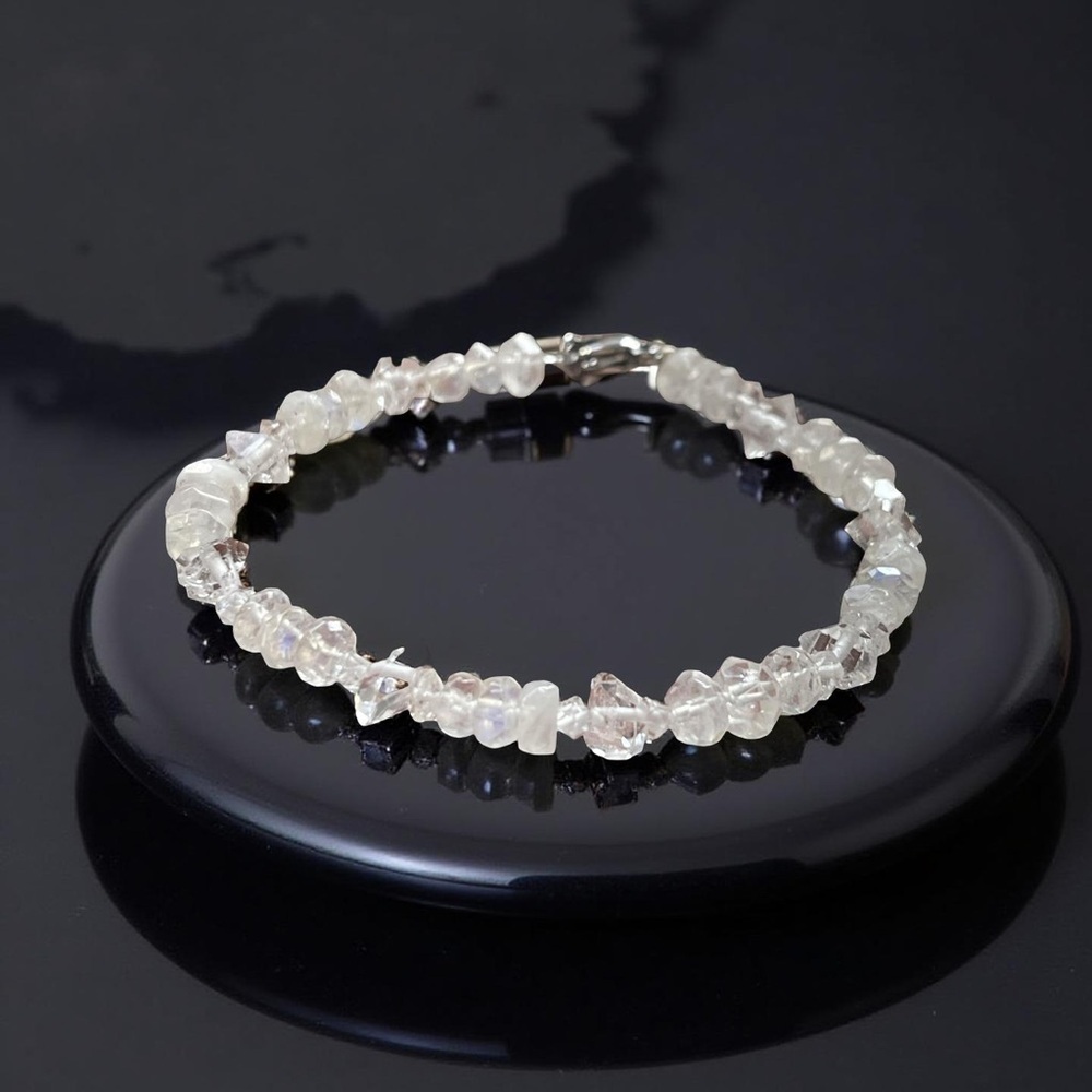 Gorgeous Rainbow Moonstone and Herkimer Diamond Bracelet! - Picture 2 of 3